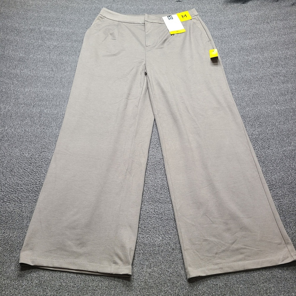 Member's Mark Wide Leg Trouser Womens M Taupe NEW Knit High Rise Stretch Pants